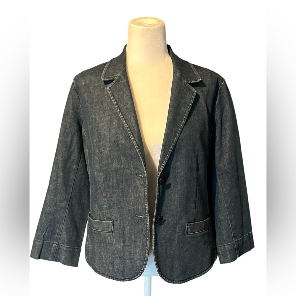 Talbots Vintage Dark Denim Women's Aberdeen Blazer Cotton Spandex 3/4 Sleeves 10 - Picture 2 of 16
